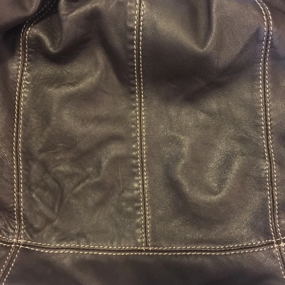 Adrienne Vittadini Black Leather Hobo Bag with Contrast Stitching